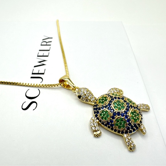 Turtle Necklace Luxury CZ Stone 14k Gold Plated Jewelry - Picture 11 of 15